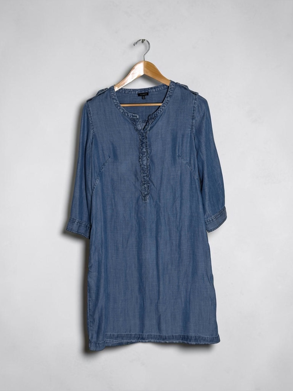 Talbot's Lightweight Denim Shirt/Shift Dress With Ruffle Accents, Size 12